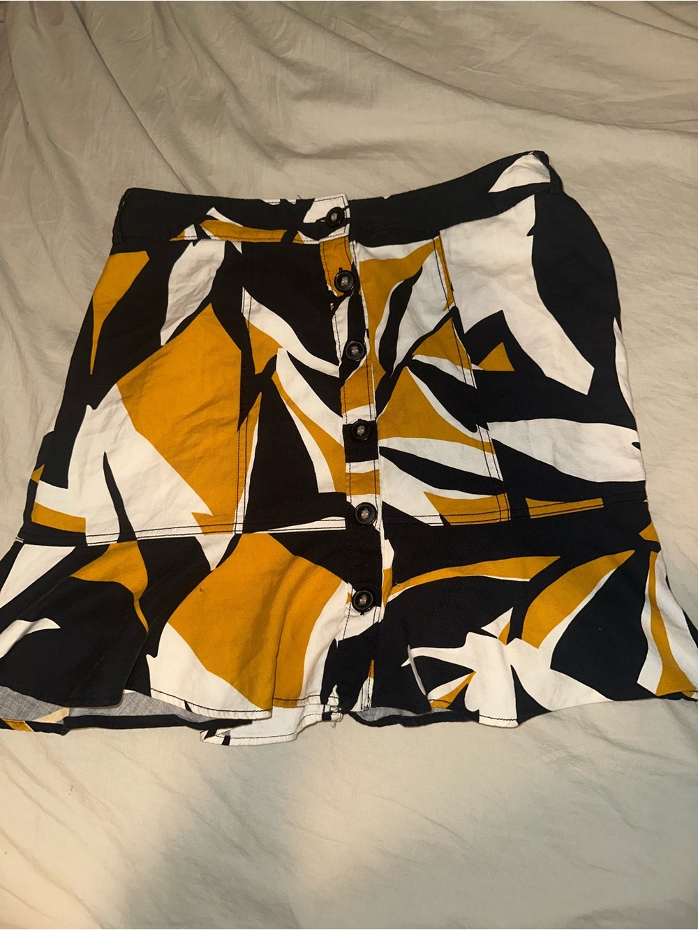 Button-Front Abstract Print Women's Skirt - Mustard/Black/White Nine West